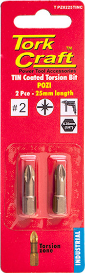 POZI 2 X 25MM INSERT BIT TORSION TIN COATED 2PCE PZ2