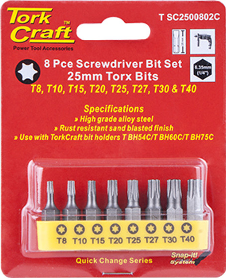 S/DRIVER BIT SET 8PCE TORX T8-T40 S/DRIVER BIT SET 8PCE TORX T8-T40