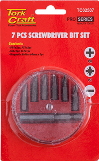 SCREWDRIVER BIT SET 7PCS(PH1/2.PZ1/2 SLOTTED6/7MM)