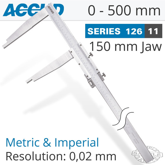VERNIER CALIPER 500MM 0.06MM ACC. 150MM 0.02MM GRAD S/STEEL VERNIER CALIPER 500MM 0.06MM ACC. 150MM 0.02MM GRAD S/STEEL