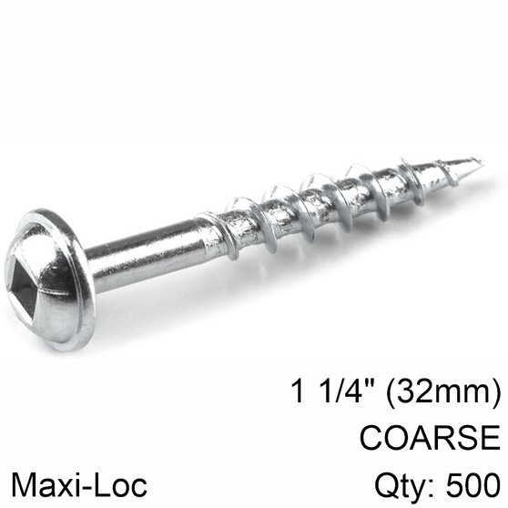 KREG ZINC POCKET HOLE SCREWS 32MM 1.25' #8 COARSE THREAD MX LOC 500CT