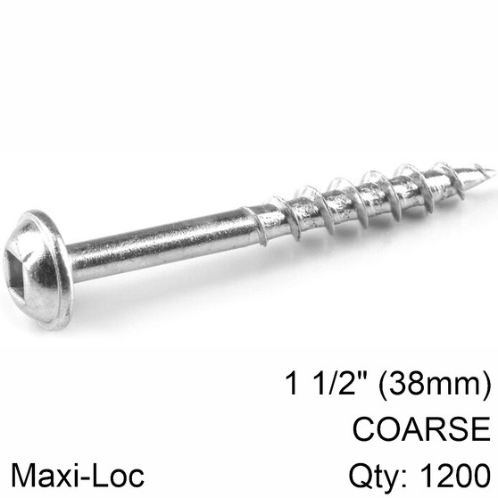 KREG ZINC POCKET HOLE SCREWS 38MM 1.50' #8 COARSE THREAD MX LOC 1200CT