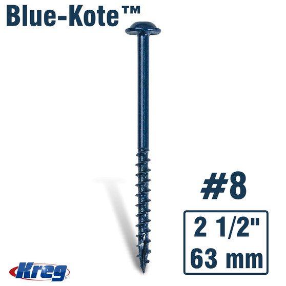 KREG BLUE-KOTE WR POCKET SCREWS 2 1/2'#8 COARSE WASHER HEAD 250CT