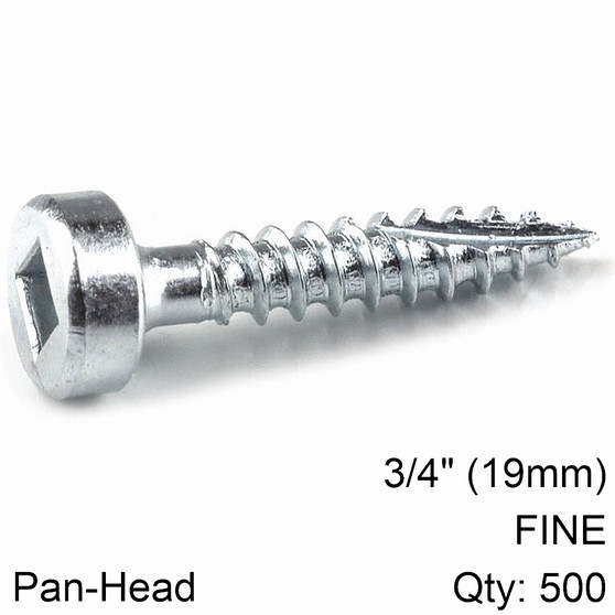 KREG ZINC POCKET HOLE SCREWS 19MM 0.75' #6 FINE THREAD PAN HEAD 500CT