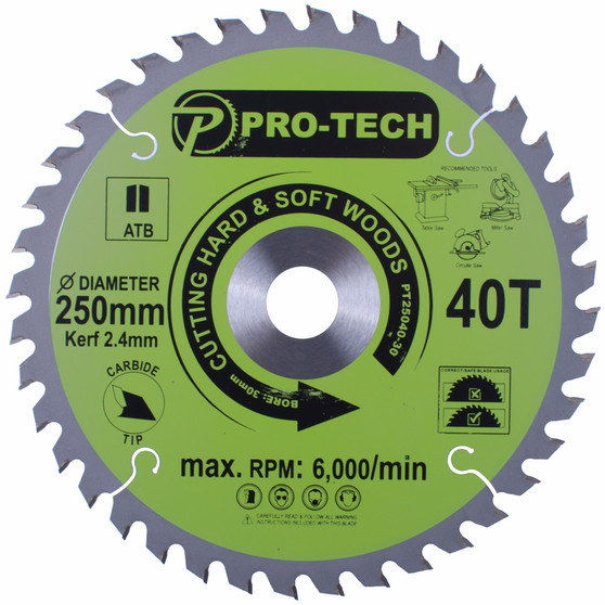 SAW BLADE TCT 250 X 2.4 X 30 X 40T WOOD PROF.