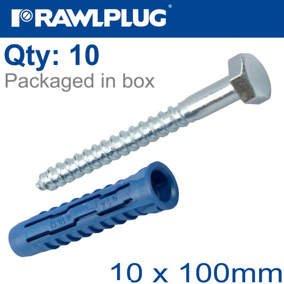 UNIVERSAL NYLON PLUG+ COACH SCREW 14MMX70MM [BOX OF 10] 10X100 SCREW