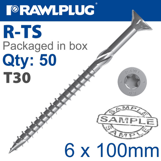 TORX T30 CHIPBOARD SCREW 6.0X100MM X50-BOX