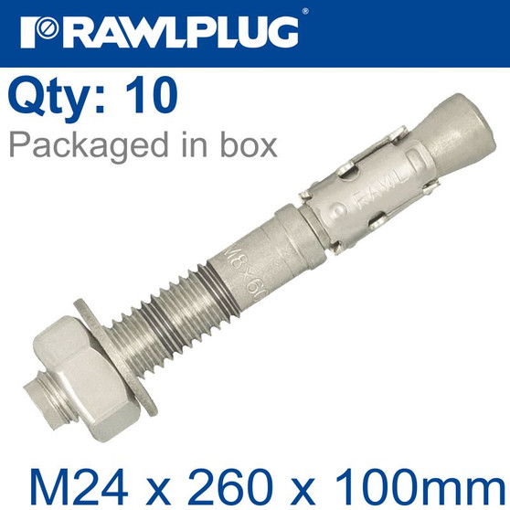 THROUGHBOLT SS M24X260X100MM X10 -BOX