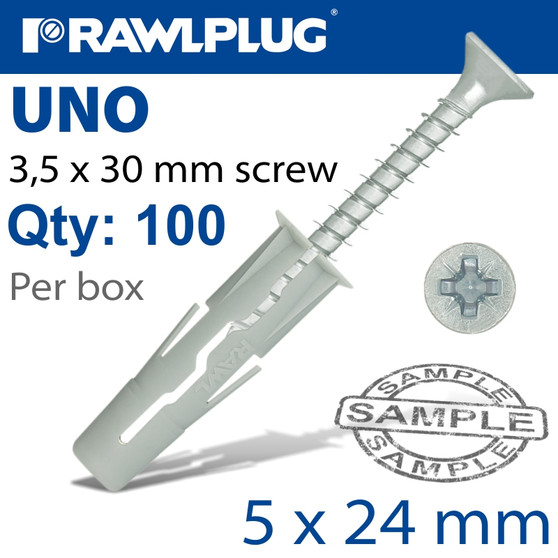 UNIVERSAL PLUG 5MM X 24MM + SCREW 30MM X100-BOX