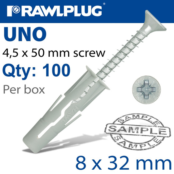 UNIVERSAL PLUG 8X32MM + SCREW 50MM X100-BOX