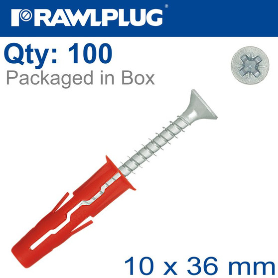 UNIVERSAL PLUG 10X36MM + SCREW 50MM 100 -BOX