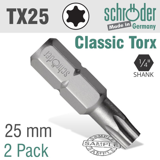 TORX TX25 CLASSIC BIT 25MM 2CD