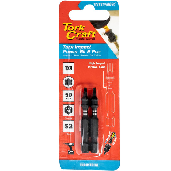 TORX TX 9 IMPACTBIT 50MM 2PC CARDED