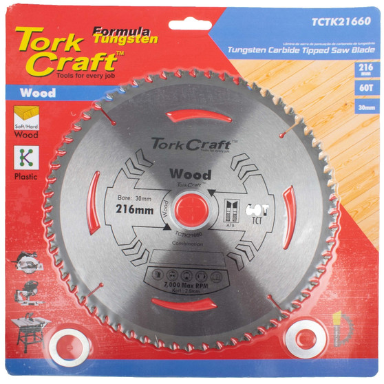 TCT SAW BLADE 216MM X 2.0MM X 30MM X 60T WOOD