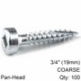 KREG ZINC POCKET HOLE SCREWS 19MM 0.75' #6 FINE THREAD PAN HEAD 100CT