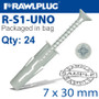 UNIVERSAL PLUG WITH SCREW 7X30MM 24 PER BAG