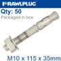 THROUGHBOLT SS M10X115X35MM X50 -BOX