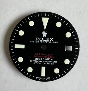 29mm Vintage Model Of 1665 SEA-DWELLER Submariner Dial In Matt Black Double Red Marked Rolex Symbol With White Lume Fit ETA 2836 Or 2824 Or DG 2813 Or MIYOTA 8215 movement