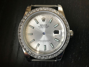 New Style Of Steel Rolex 41mm DateJust Watch Set  With CZ Rhinestone Bezel And Silver Dial Has Luminous Sticks Fit ETA 2824 Movement
