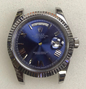 Steel 228206 Rolex 41mm Day-Date Watch Set  With Fluted Bezel And Sunburst Deep Blue Dial Has Bigger Silver Roman Numerals Fit ETA 2836 Movement