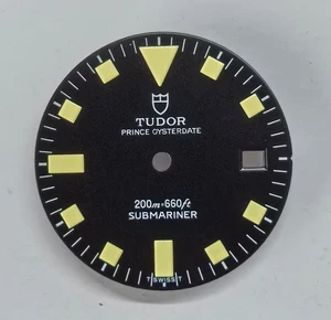 29mm 9411/0 Vintage Submariner Black Tudor Prince OysterDate Snowflake Dial With Super Yellow Lume Fit ETA 2824, 2836 DG 2813 Miyota 8215