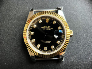 New Style Of 2-tone Rolex 41mm DateJust Watch Set  With Black Dial  Has CZ Rhinestones Fit ETA 2824 Movement
