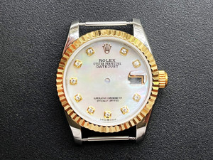 Gold Alloy Plated 2-tone Ladies Rolex 31mm DateJust Watch Set  With fluted Bezel And Mother Of Pearl Dial Has CZ Rhinestones And Jubilee Watch Band Fit ETA 2671 Movement