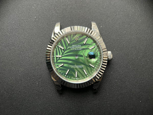 Newer Style Of Steel Rolex 41mm DateJust Watch Set  With Steel Fluted Bezel And Green Palm Leaf Dial Has Silver Luminous Sticks Fit ETA 2824 Movement