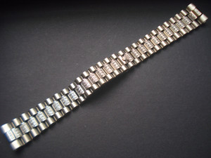 20mm Signed Stainless Steel President Watch Band Bracelet Strap With CZ Rhinesotnes On The Center Links And Fixed Flat End Pieces For Vintage 36mm ROLEX Steel DAY-DATE Watch