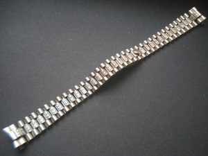 13mm Signed Stainless Steel President Watch Band Bracelet Strap With CZ Rhinesotnes On The Center Links And Curved End Pieces For Vintage Ladies 26mm ROLEX DATEJUST Watch