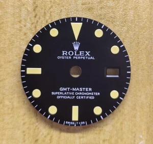 27.3mm 1675 Vintage Style Of Matt Black GMT Master Dial With Super Yellow Luminova Marked Rolex Symbol Fit ETA 2836 Or DG3804B movement With Date Wheel Overlay For 4 Hands