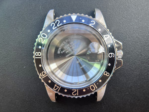 UPDATED ROLEX Signed Vintage Style of 39.6mm Stainless Steel 1675 GMT Watch Case With Acrylic Bubble Crystal Black Friction Bezel And 20mm Lugs Have Drilled Through Holes Fit Modified 2836 Movement And Dial In 27.3mm With DWO