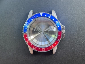 ROLEX Signed Vintage Style of 39.6mm Stainless Steel 1675 GMT Watch Case With Acrylic Bubble Crystal Pepsi Friction Bezel And 20mm Lugs Have Drilled Through Holes Fit Modified 2836 Movement And Dial In 27.3mm With DWO