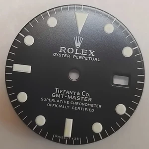 27.3mm 1675 Vintage Style Of Matt Black GMT Master Dial With Super White Luminova Marked Rolex And Tiffany Symbol Fit ETA 2836 Or DG3804B movement With Date Wheel Overlay For 4 Hands