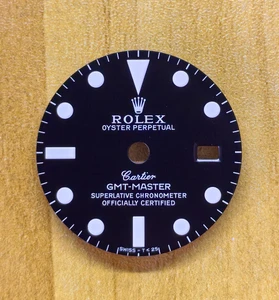 27.3mm 1675 Vintage Style Of Matte Black GMT Master Dial With Super White Luminova Marked Rolex And Cartier Symbol Fit ETA 2836 Or DG3804B movement With Date Wheel Overlay For 4 Hands