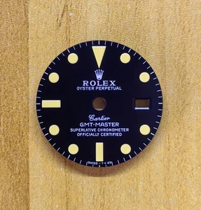 27.3mm 1675 Vintage Style Of Matte Black GMT Master Dial With Super Yellow Luminova Marked Rolex And Cartier Symbol Fit ETA 2836 Or DG3804B movement With Date Wheel Overlay For 4 Hands