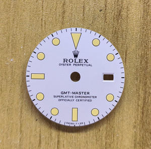 27.3mm 1675 Vintage Style Of Albino White GMT Master Dial With Super Yellow Luminova Marked Rolex Symbol Fit ETA 2836 Or DG3804B movement With Date Wheel Overlay For 4 Hands