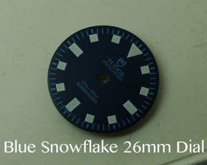 26mm Vintage Blue Submariner Tudor Snowflake Dial With White Square Lume Fit ETA 2824 2836 DG 2813 Miyota 8215
