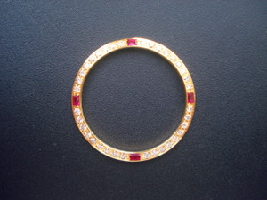 Gold Alloy Plated Yellow Golden Bezel With 4 ruby and 36 White CZ Rhinestones For Mens 36mm ROLEX DATEJUST Or DAY-DATE Watch