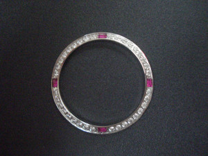 White Gold Alloy Plated Bezel With 4 Ruby and 36 White CZ Rhinestones For Mens 36mm ROLEX DATEJUST Or DAY-DATE Watch