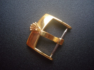 Steel Gold Alloy Plated 18k Yellow Golden Buckle Marked Rolex Crown Logo With 16mm Spring Bar For The 19mm Leather Strap