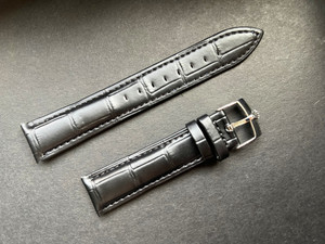 20mm Black Genuine Italy Leather Band Strap With Steel Buckle Marked Crown Logo For The Rolex Watch