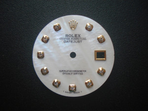 28mm Mother Of Pearl White Dial Marked Rolex Symbol With Golden Rhinestones For Mens 2-tone DATEJUST Watch Fit ETA 2836 Or DG 2813 Or MIYOTA 8215 Automatic Movement With DWO