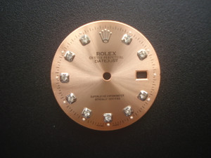 28.5mm Salmon Rose Golden Sunburst Dial Marked Rolex Symbol With Silver Rhinestones For Mens Steel  DATEJUST Watch Fit DG 2813 Or MIYOTA 8215 Automatic Movement With DWO