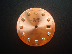 28.5mm Salmon Rose Golden Sunburst Dial Marked Rolex Symbol With Golden Rhinestones For Mens Golden Or 2-tone DATEJUST Watch Fit DG 2813 Or MIYOTA 8215 Automatic Movement With DWO