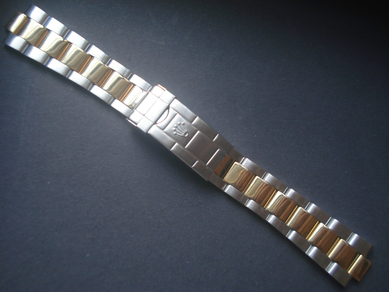 20mm Gold Alloy Plated 2-tone  Vintage 16613 Submariner Style Oyster Watch Band Bracelet Strap With All Brushed Steel Flip-Lock Clasp Marked Rolex Crown Logo