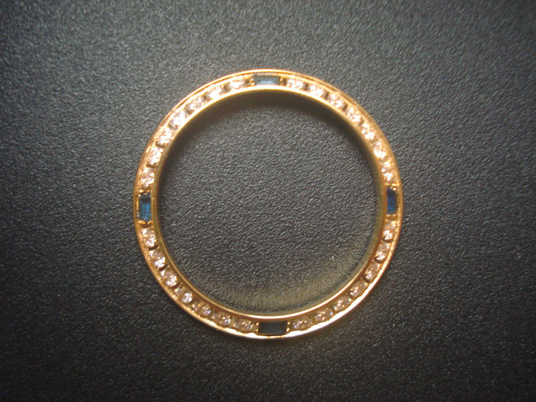 Yellow Gold Alloy Plated Golden Bezel With 4 Sapphire and 28 White CZ Rhinestones For Ladies 26mm ROLEX DATEJUST Watch