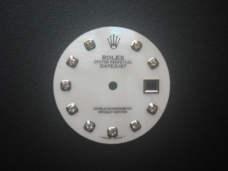 28mm Mother Of Pearl White Dial Marked Rolex Symbol With Silver Rhinestones For Mens Steel DATEJUST Watch Fit ETA 2836 Or DG 2813 Or MIYOTA 8215 Automatic Movement With DWO