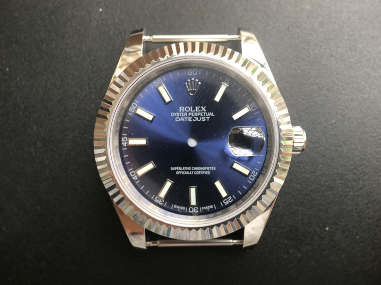 New Style Of Steel Rolex 41mm DateJust Watch Set  With Fluted Bezel And Blue Dial Has Luminous Sticks Fit ETA 2824 Movement