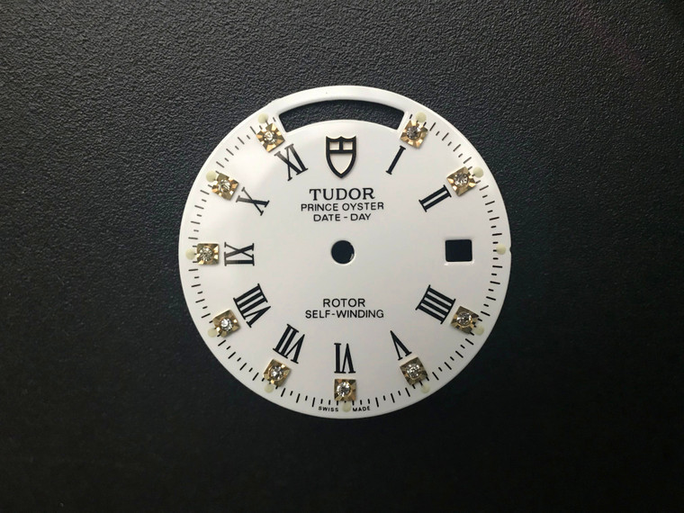 28.5mm White Dial Marked Tudor Symbol With Roman Numerals And Golden CZ Rhinestones For Mens 2-tone Prince OysterDAY-DATE Watch Fit ETA 2834 Automatic Movement 